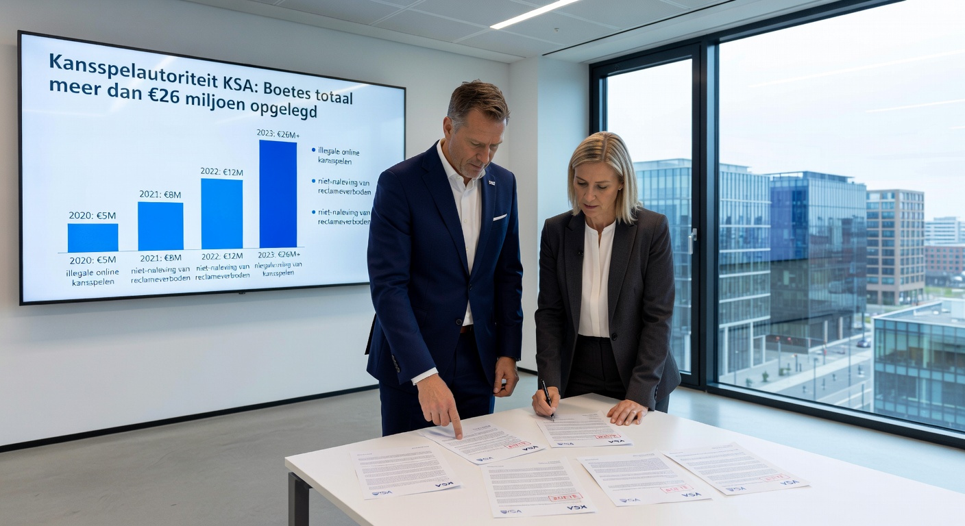 Grafiek met boetebedragen van KSA en afbeeldingen van geblokkeerde gokwebsites