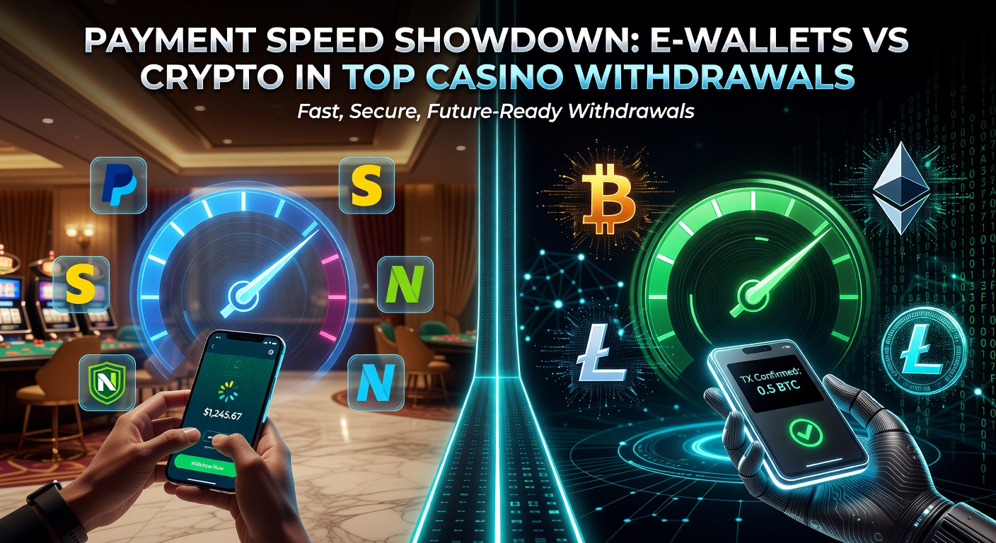 Grafiek die gemiddelde uitbetalingstijden van e-wallets en cryptomunten in online casinos vergelijkt, met balken voor snelheid en betrouwbaarheid