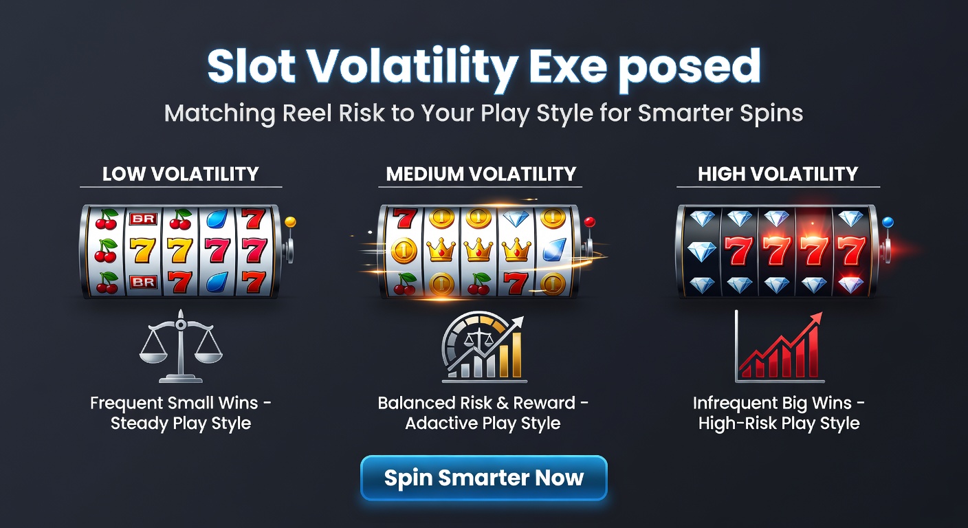 Grafiek met voorbeelden van lage, middelhoge en hoge volatiliteit in online slots, inclusief uitbetalingscurves en voorbeeldslots