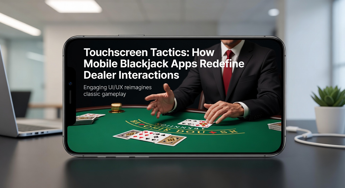 Speler veegt vlot over touchscreen om een blackjackzet uit te voeren in een mobiele app, met virtuele kaarten en dealeranimatie op het scherm